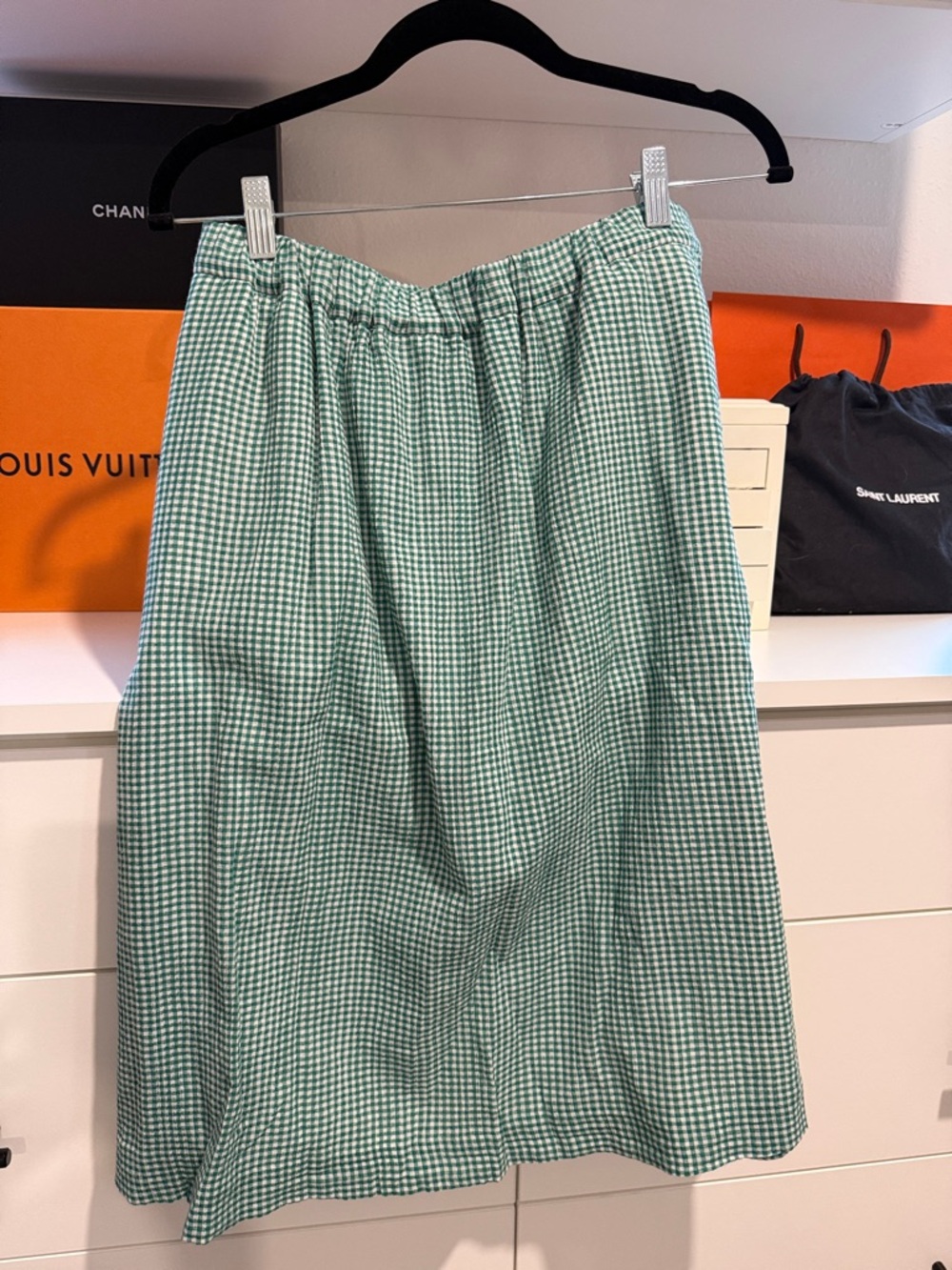 J. Crew Green and White Gingham Midi Skirt, Size 10 (NWT)